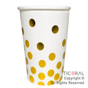 VASO POLIPAPEL BLANCO LUNARES ORO STAMPING 266CC x 6 UNIDADES